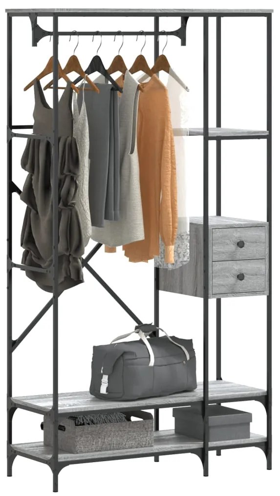 Appendiabiti Con Scaffali Grigio Sonoma İn Legno Multistrato /
