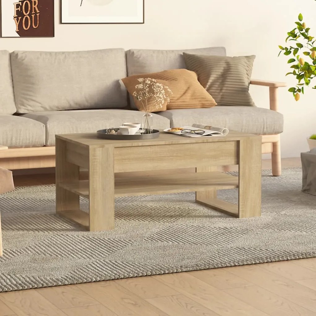 Tavolino da salotto rovere sonoma 102x55x45cm legno multistrato