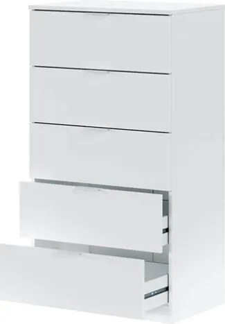 Cassettiera Moderna 5 Cassetti 60x40x110 Bianco Opaco Basic Line
