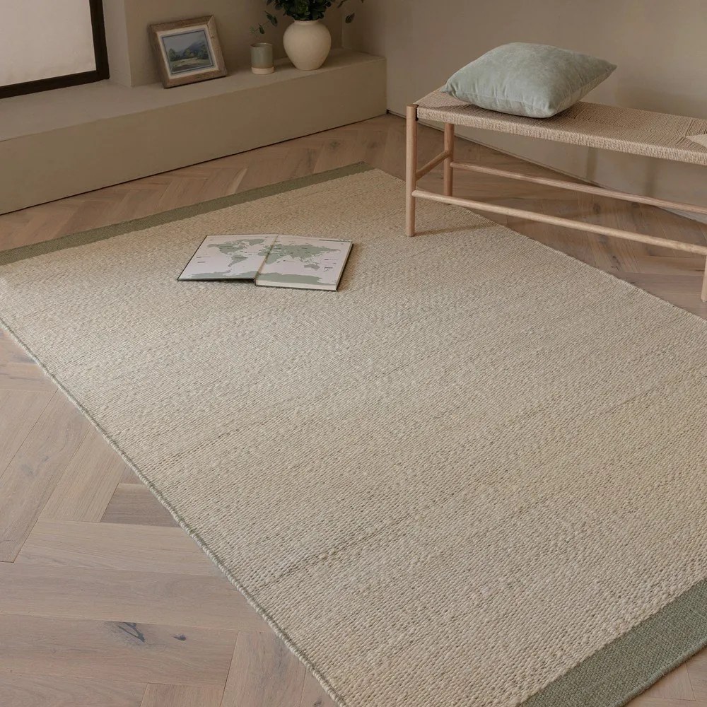 Tappeto in lana intrecciata a mano color crema e verde salvia 160x230 cm Lima Sage - Asiatic Carpets
