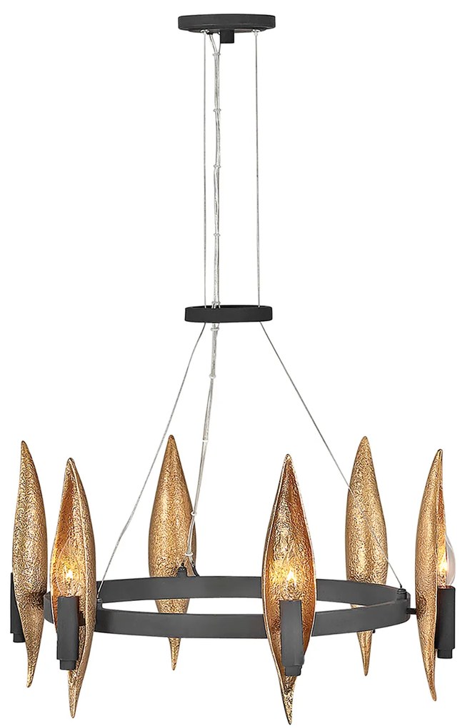 Lampadario Contemporaneo Willow Acciaio Nero Carbone Oro Deluxe Oro 6 Luci E14