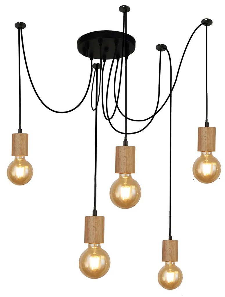 Lampadario Industrial-Nordico Spinoso Acciaio Nero Marrone 5 Luci E27