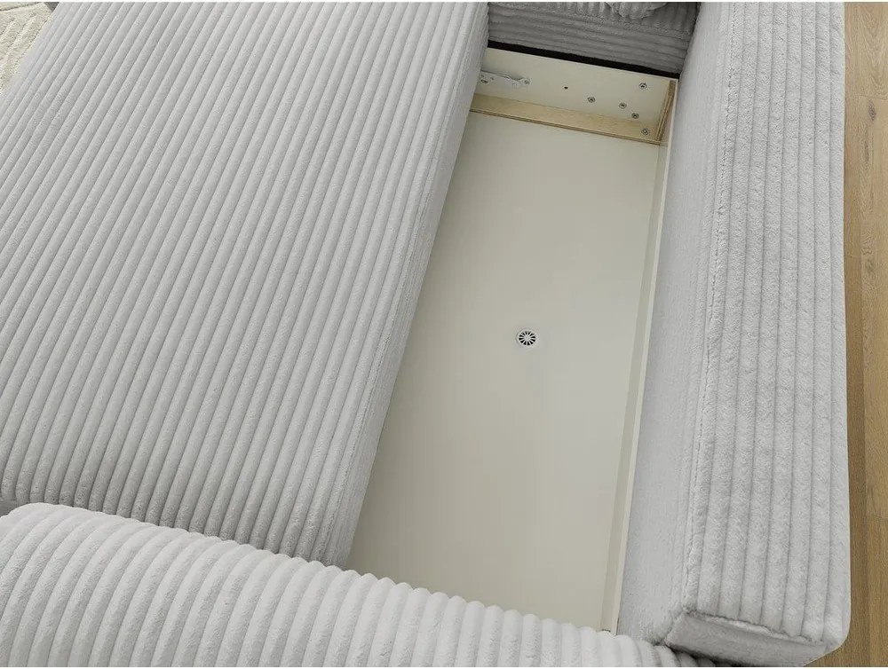 Divano angolare in grigio chiaro allungabile (con penisola a sinistra) con rivestimento in velluto a coste Lucien – Bobochic Paris