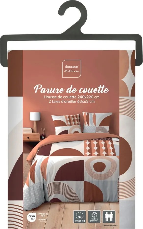 Set copripiumino e federa color terracotta in cotone per letto matrimoniale ed esteso 240x220 cm Gemma – douceur d'intérieur