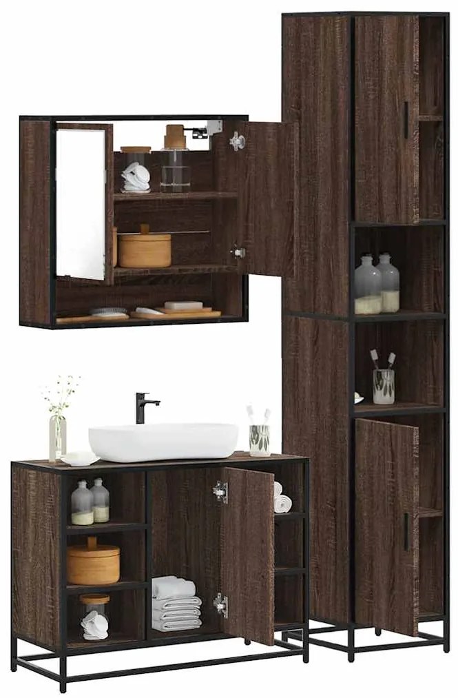 Set Mobili Da Bagno 3 Pz Rovere Marrone İn Legno Multistrato /