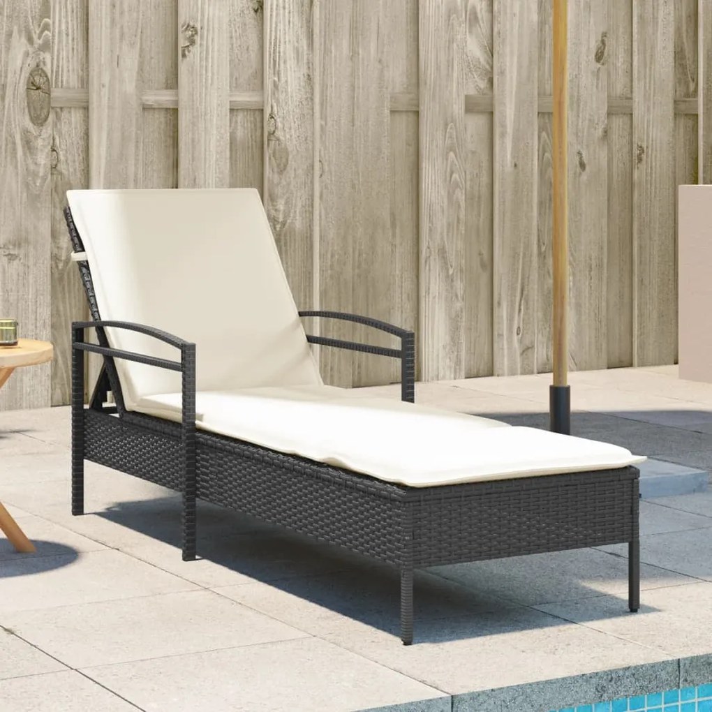 Lettino Prendisole Con Cuscino Nero 63x200x81 Cm İn Polyrattan /