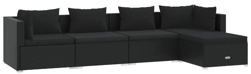 Set Divani da Giardino 5 pz con Cuscini in Polyrattan Nero