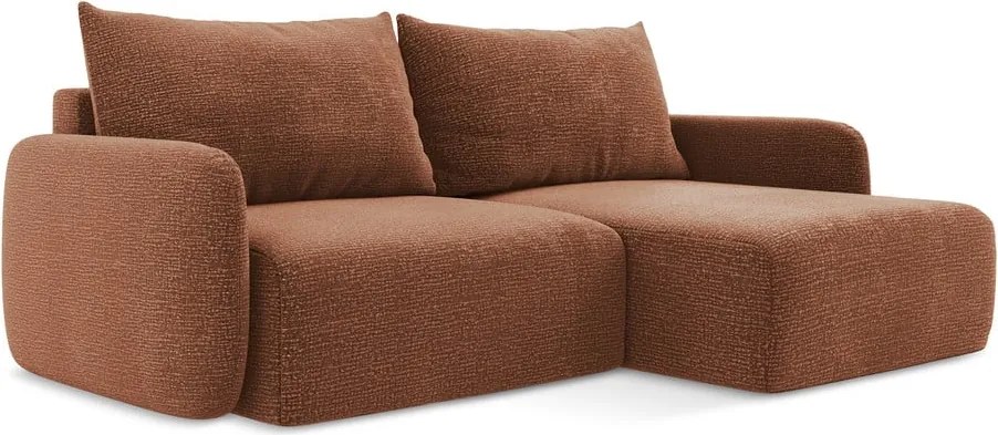 Divano angolare color mattone allungabile/con contenitore (con penisola a destra) Kalena – Makamii