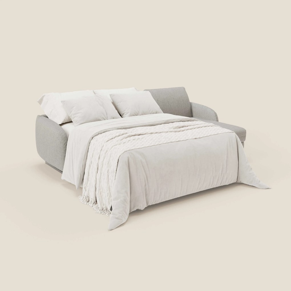 Ninfea Divano Letto Angolare con Penisola Contenitore e Materasso H18 cm - piedini in metallo e Tessuto impermeabile T03 grigio chiaro