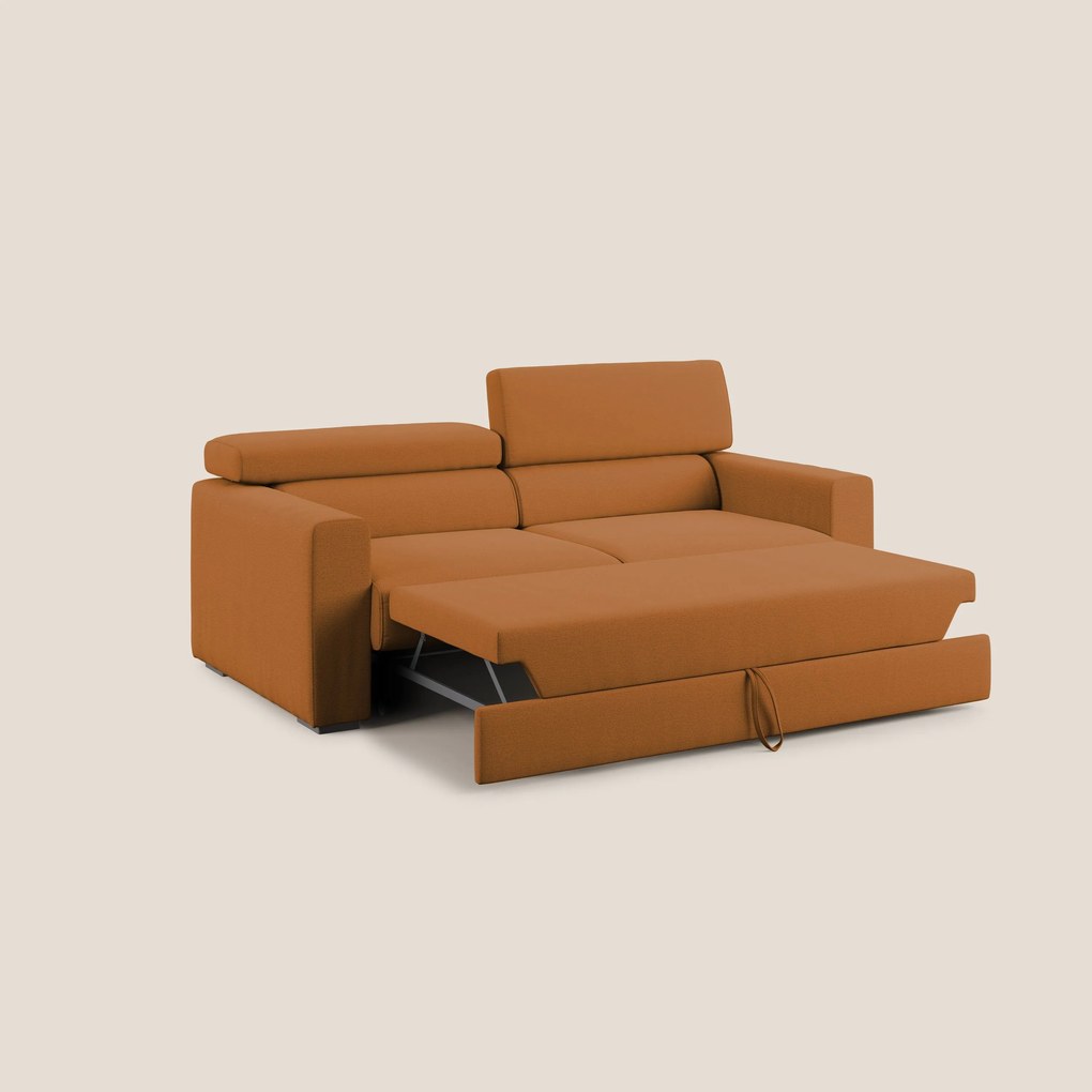 Dylan divano allungabile con pouf estraibile poggiapiedi in tessuto fiammato simil cotone impermeabile T19