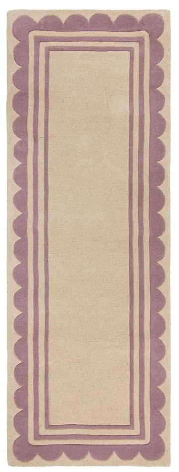 Passatoia in lana tessuta a mano di colore viola-naturale 80x230 cm Lois Scallop - Flair Rugs