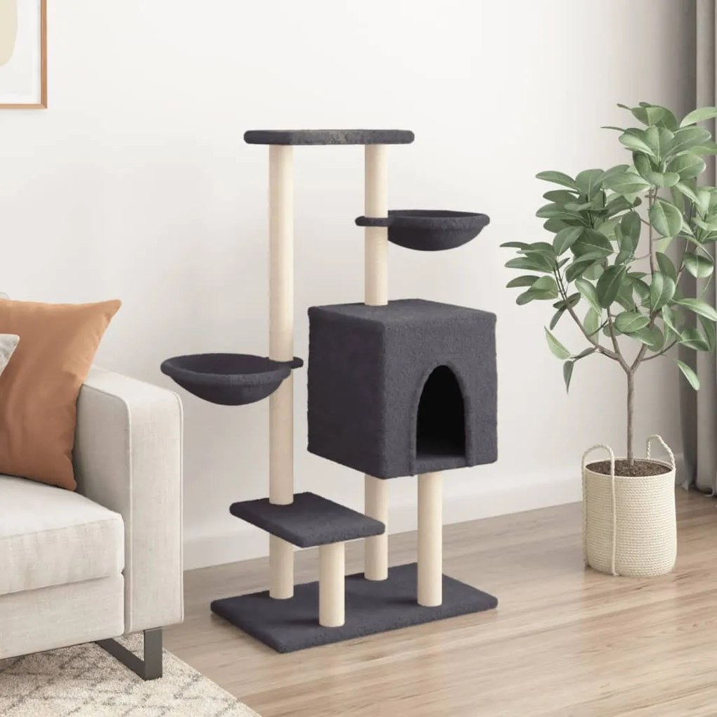 Albero per gatti con tiragraffi in sisal grigio scuro 117 cm