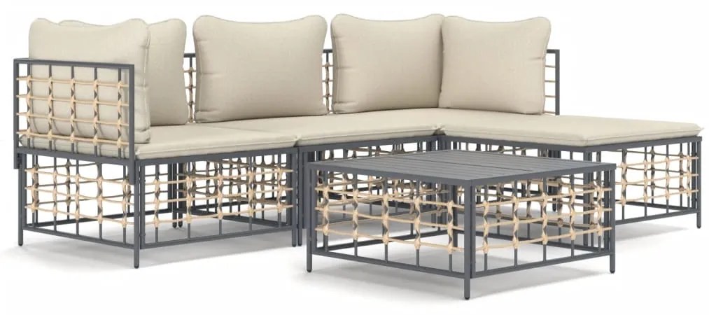 Set divani da giardino 4 pz con cuscini antracite in polyrattan