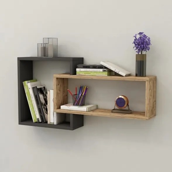 Mensola Sospesa 2 Vani A Cubo 87x15x44 Dante Antracite E Rovere