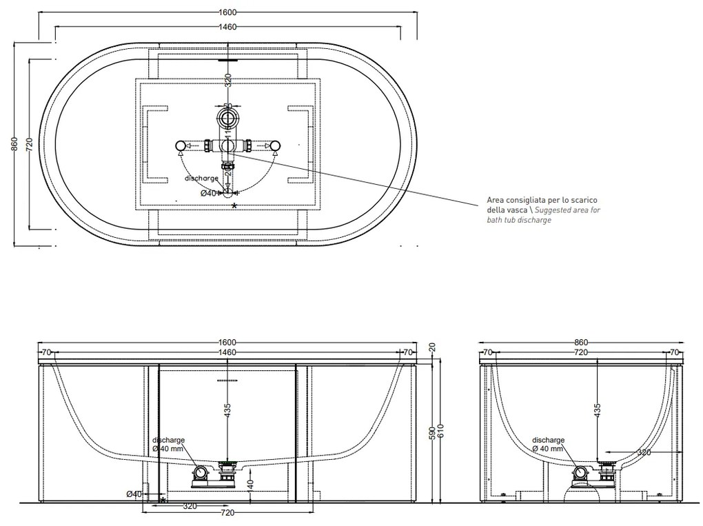 Cielo Cibele L Vasca 160x86 Monoscocca Centro Stanza In Livingtec Bianco opaco