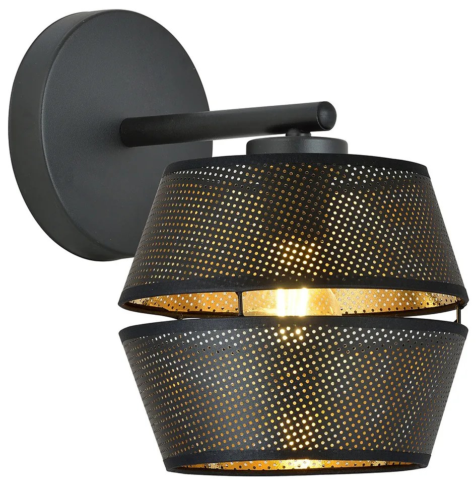 Applique Contemporanea 1 Luce Enea In Metallo Nero E Oro