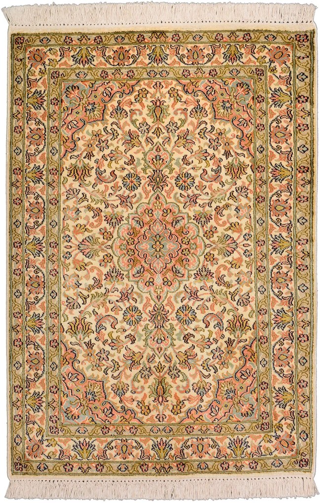 Cashmere Silk Tappeto 90 x 60 Beige (Indian) Annodato A Mano