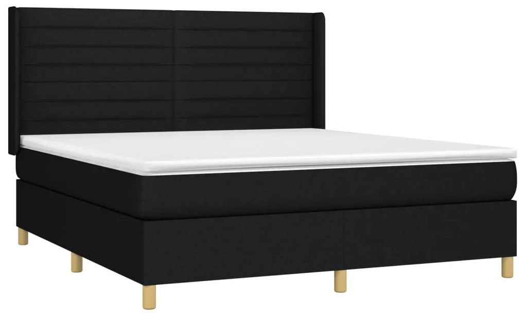 Letto a molle con materasso e led nero 160x200 cm in tessuto