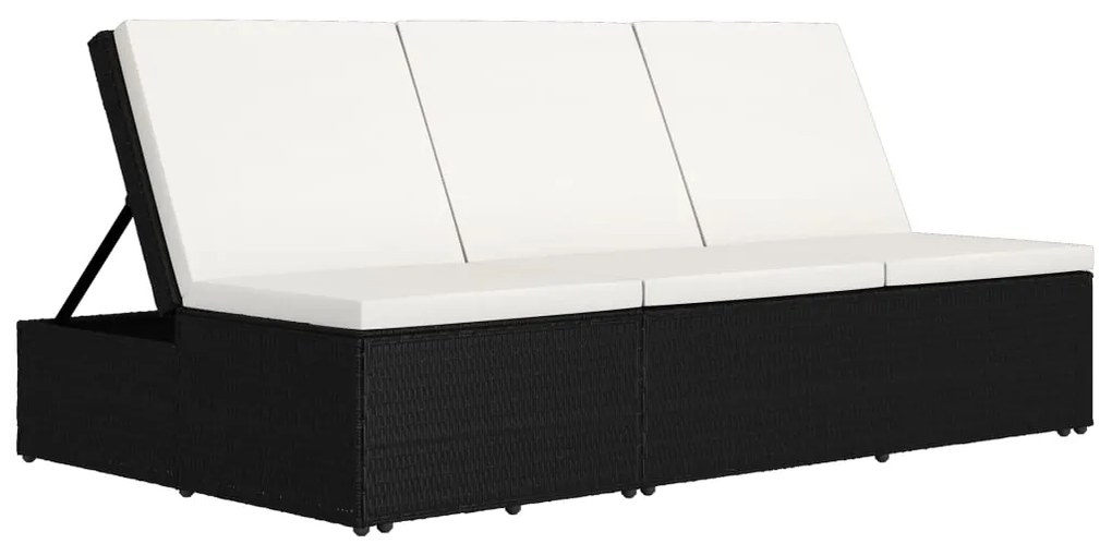 Lettino Prendisole Trasformabile con Cuscino Polyrattan Nero