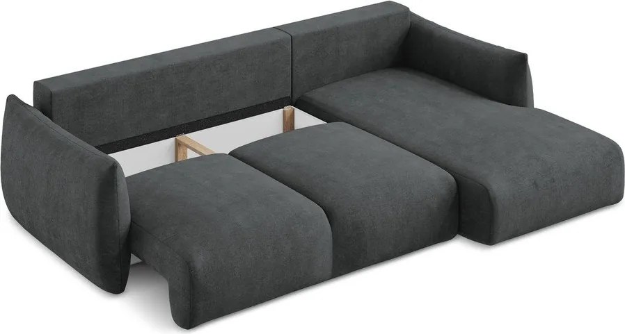 Divano angolare grigio scuro allungabile (con penisola a destra/con chaise lounge) con rivestimento in ciniglia Leila – Makamii