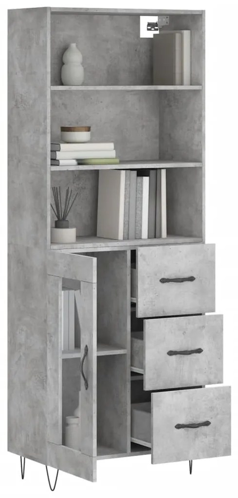 Credenza Grigio Cemento 69,5x34x180 cm in Legno Multistrato