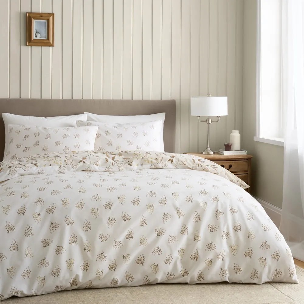 Set copripiumino e federa bianco e beige per letto matrimoniale e per letto esteso 230x220 cm Isadora Floral – Catherine Lansfield