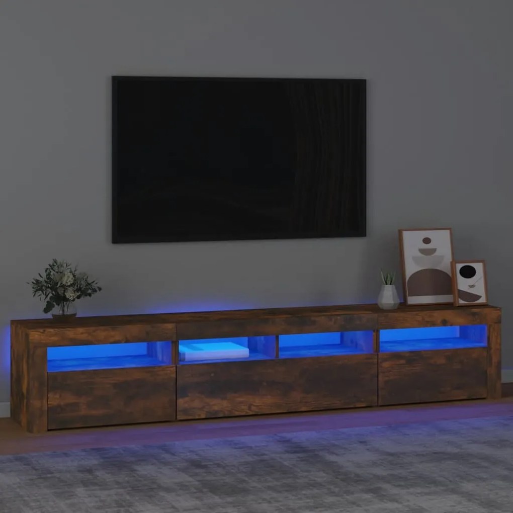 Mobile porta tv con luci led rovere fumo 210x35x40 cm