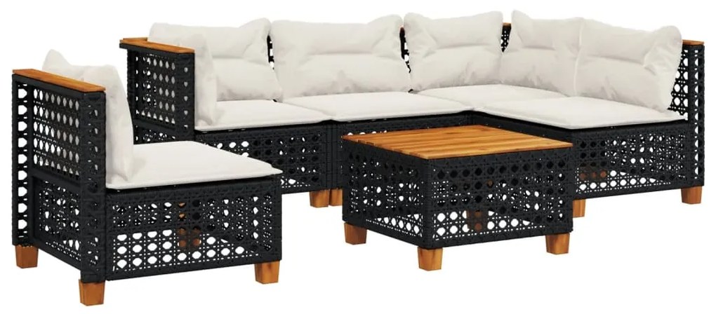 Set divano da giardino 6 pz con cuscini nero in polyrattan