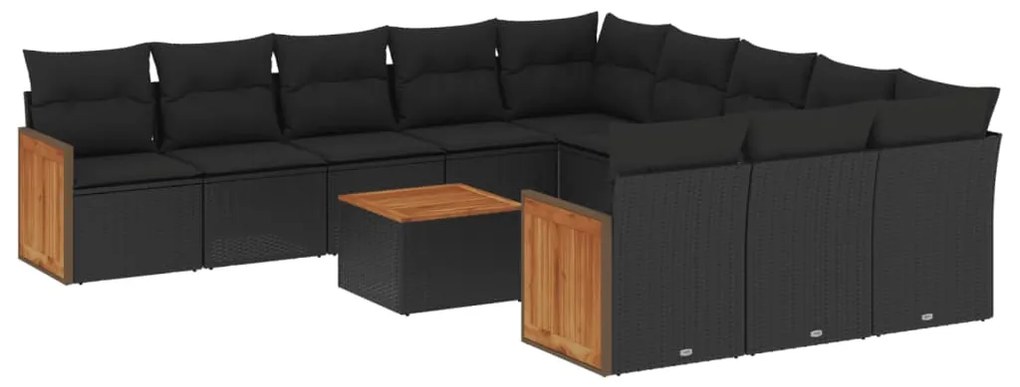 Set divani da giardino 12 pz con cuscini nero in polyrattan