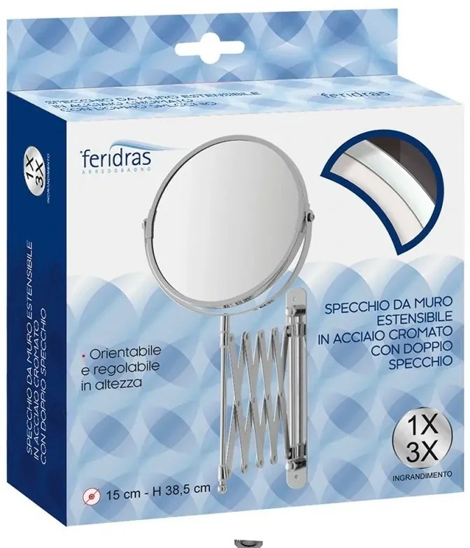 Specchio beauty a muro estensibile in acciaio cromo con ingrandimento