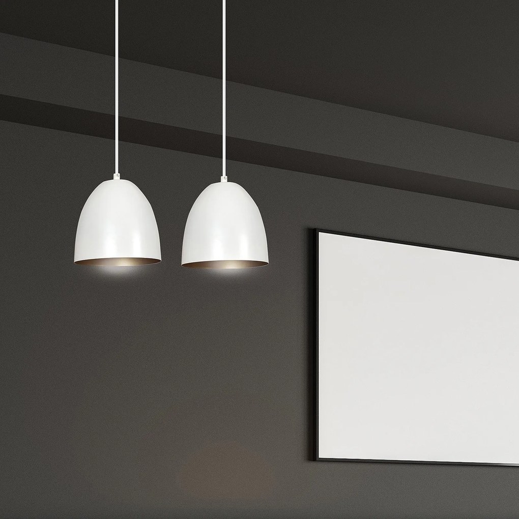 Lampadario 2 Luci Lenox In Acciaio Bianco Con Cupole In Nero E Oro