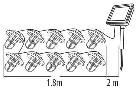 Catena solare a LED 10xLED/1,2V 300 mAh 3,8 m IP44 color rame
