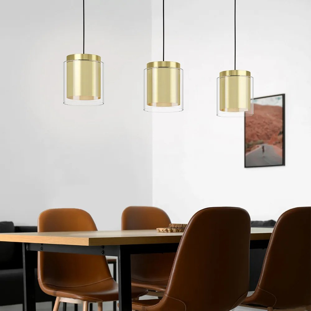 Lampadario Contemporaneo Lagunitas 3 Luci Acciaio Nero E Ottone