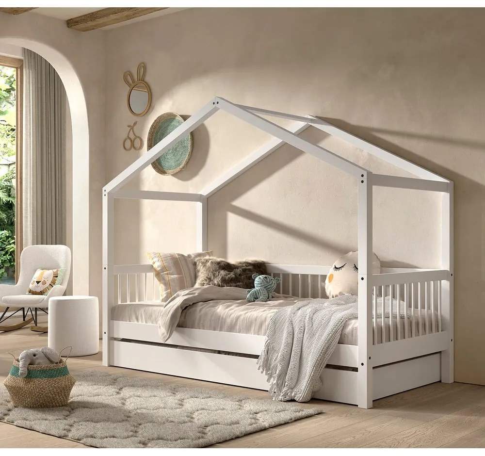 Letto per bambini in legno di faggio bianco con letto estraibile 90x200 cm Forrest - Vipack