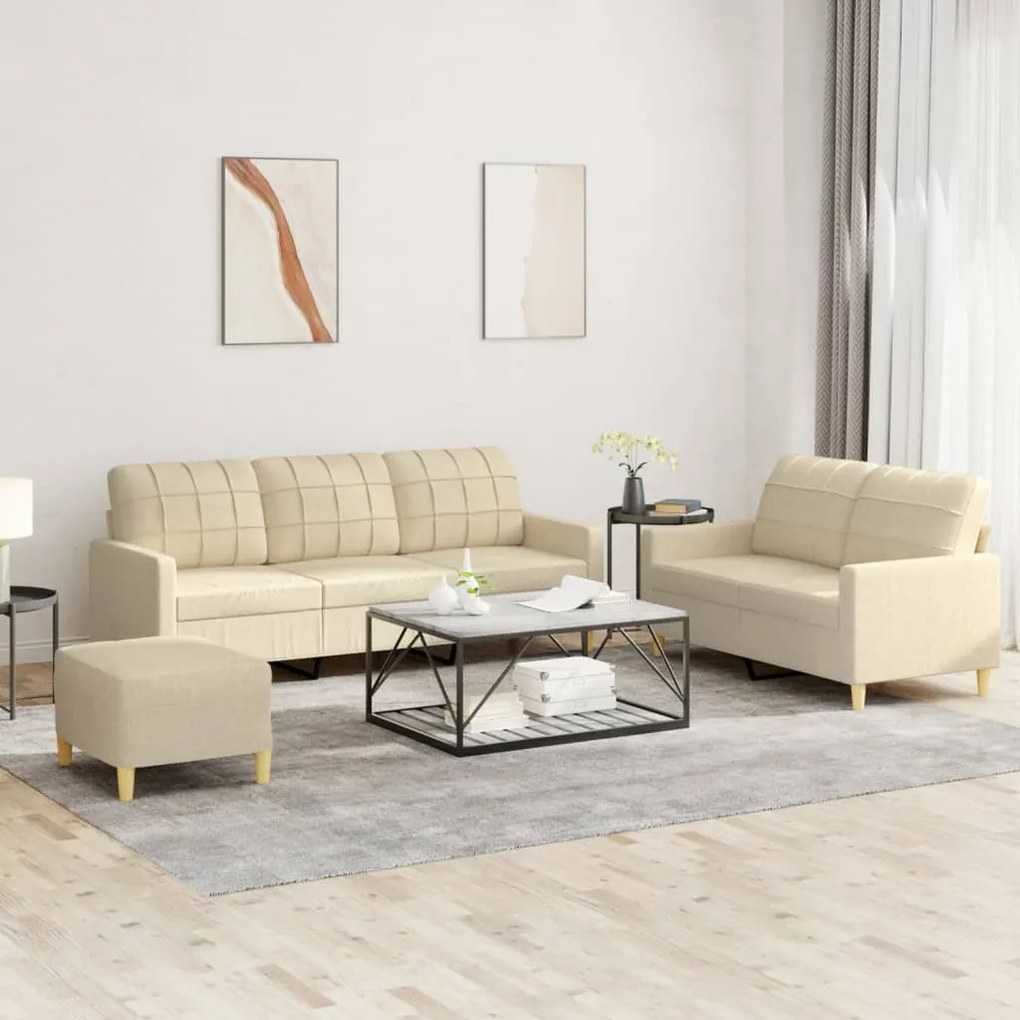 Set Di Divani 3 Pz Con Cuscini Crema İn Tessuto /