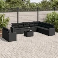 Set Divani da Giardino 11 pz con Cuscini in Polyrattan Nero 3219165