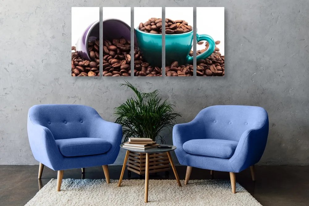 Quadri 5 pezzi – Tazze con chicchi di caffè