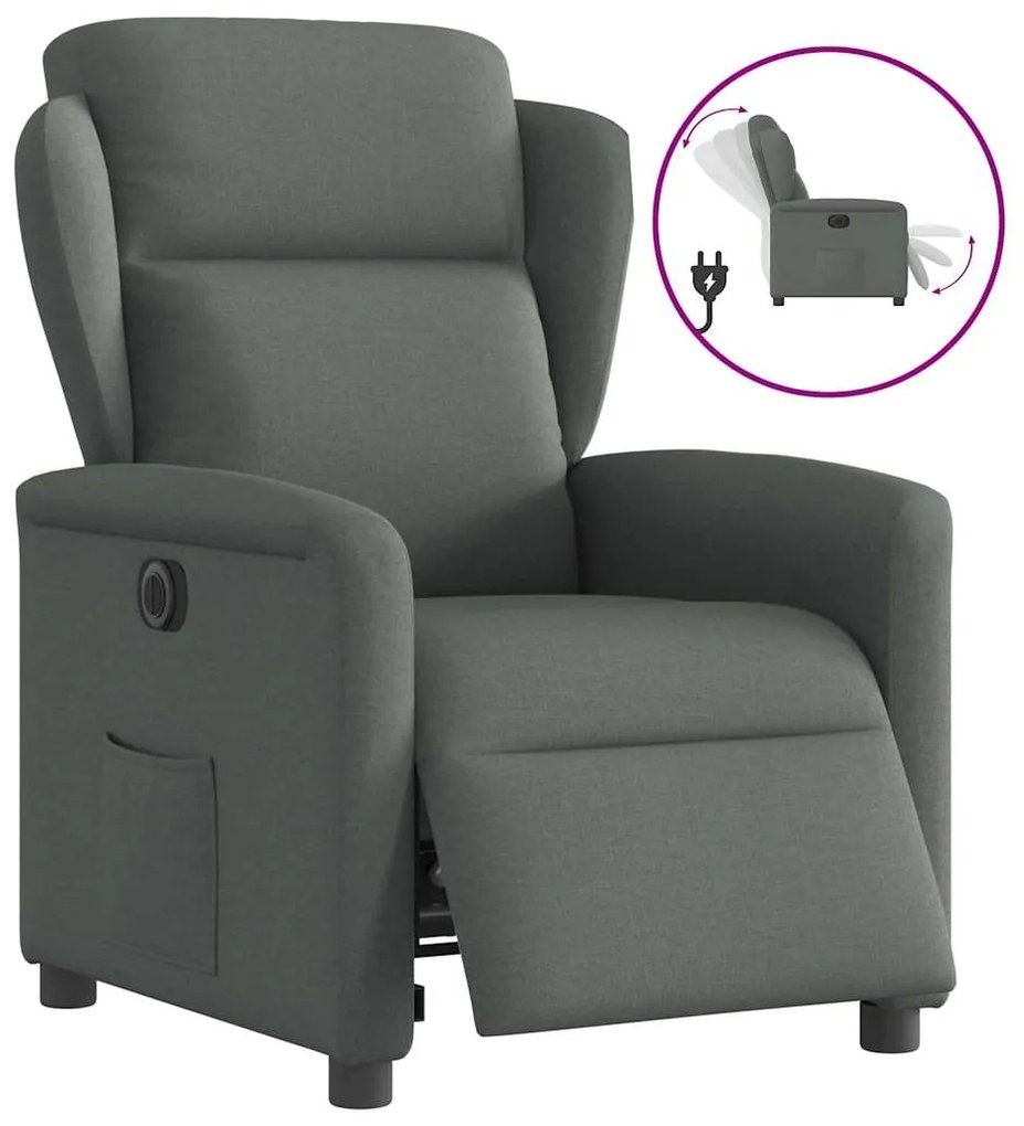 Poltrona Elettrica Reclinabile Grigio Scuro İn Tessuto /