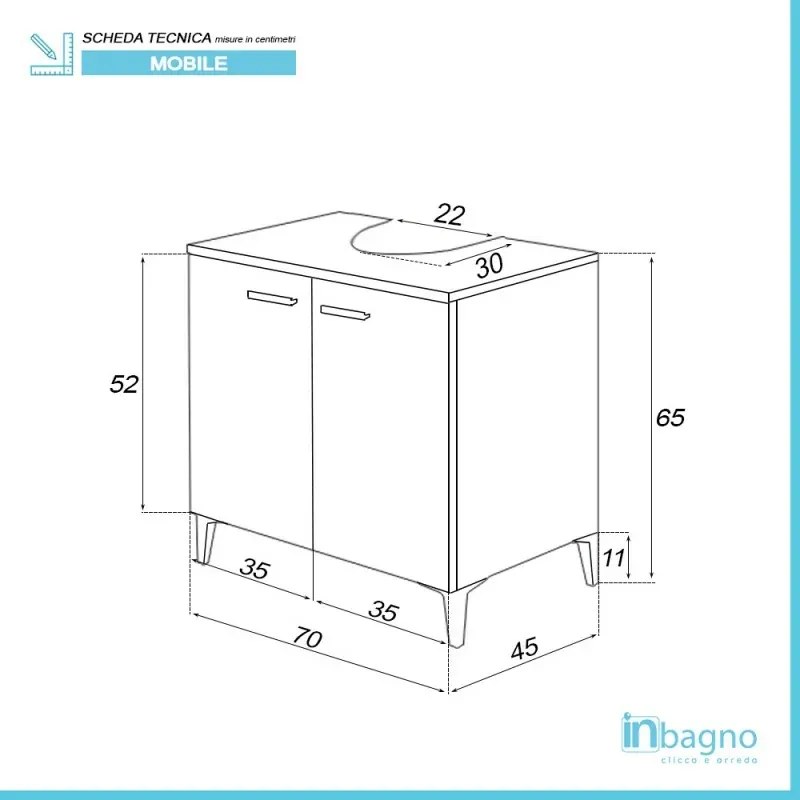 Mobile sotto lavabo universale 70 cm grigio con 2 ante Desya
