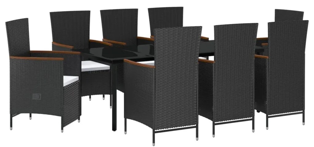 Set da pranzo da giardino 9 pz con cuscini nero