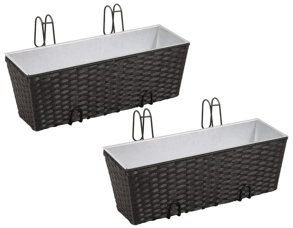 Set Fioriera Trapezoidale in Rattan 2 pz 50 cm Nera per Balcone