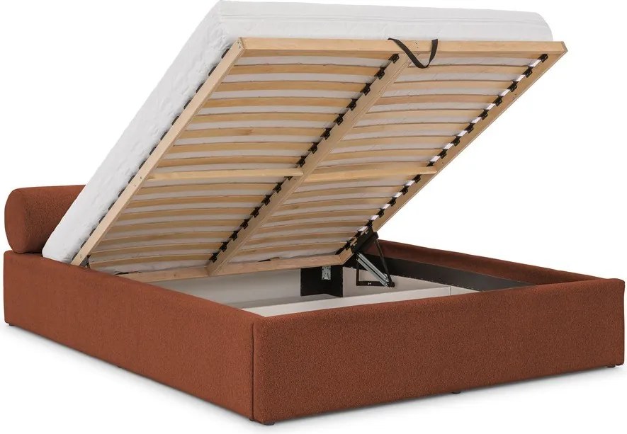 Letto matrimoniale imbottito color terracotta con contenitore con rete inclusa 140x200 cm Cille – Ropez