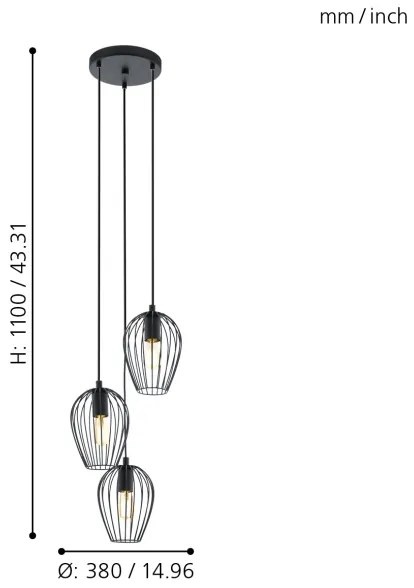 Eglo 49479 - Lampadario NEWTOWN 3xE27/60W/230V