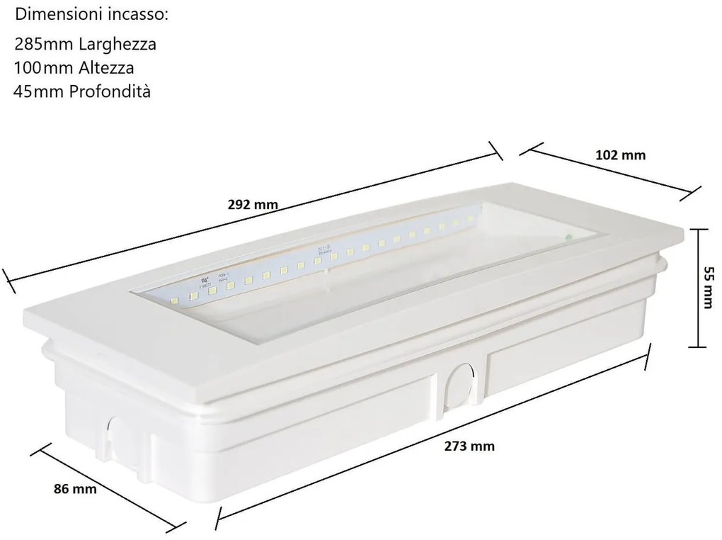 Lampada Emergenza LED da muro o incasso S.A. Colore Bianco Freddo 6.000-6.500K