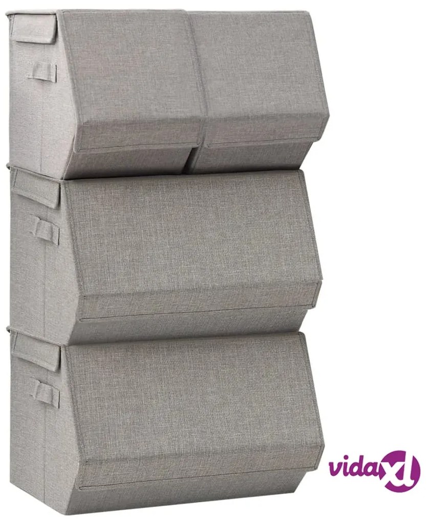 vidaXL Scatole Portaoggetti Impilabili Set di 4pz in Tessuto Grigio