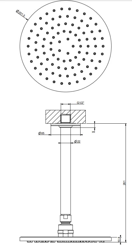 Soffione doccia 20 cm anticalcare con braccio a soffitto orientabile black xl inciso 58152 gessi