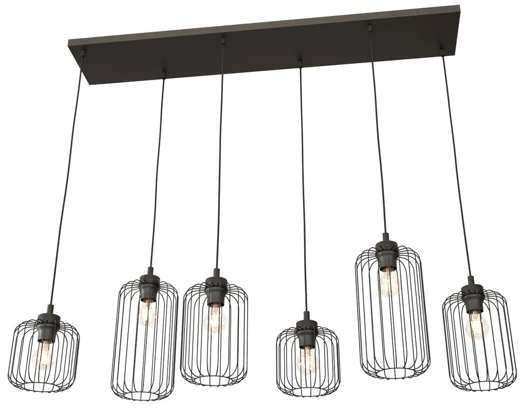 Sospensione Minimal Industrial Minerva 6 Luci Lineari Nera