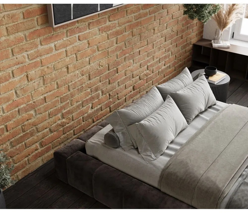 Letto matrimoniale imbottito marrone con spazio contenitivo e rete 200x200 cm Aruba L - Maison de Rêve