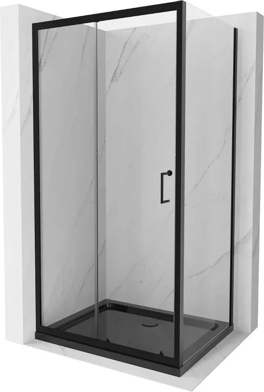 Mexen Apia cabina doccia scorrevole 130 x 80 cm, trasparente, nera + piatto doccia Flat, nero - 840-130-080-70-00-4070B
