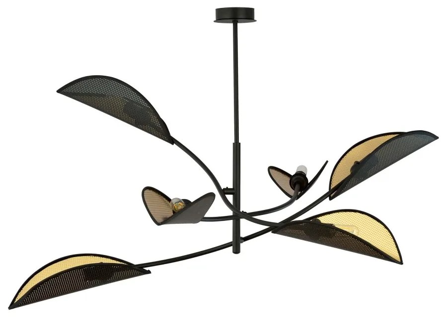 Lampadario a Sospensione in Acciaio e Tessuto LOTUS 6 Nero 6xE14 Colore del corpo Nero e Oro